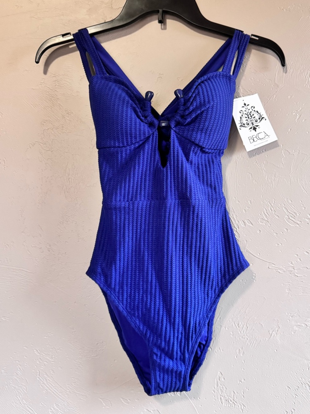BECCA Navy Blue Textured One-Piece Swimsuit